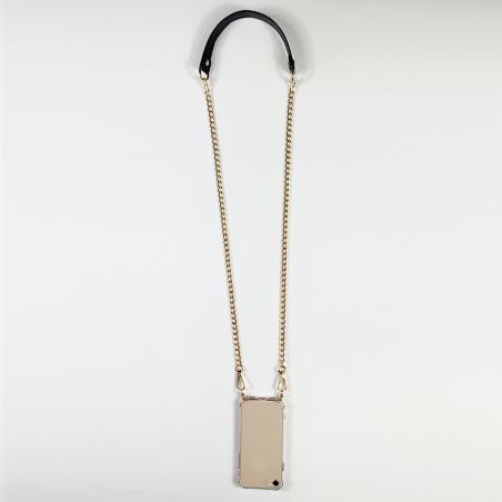 Coque Pour Iphone 17e avec Lanière / Cordon Chaine et Cuir Noir