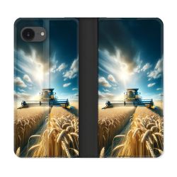 Housse Cuir Portefeuille Pour Iphone 17e Agriculture Moissonneuse Blé