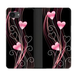 Housse Cuir Portefeuille Pour Iphone 17e Amour Coeur Rose Montant sur Noir