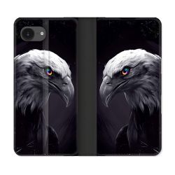 Housse Cuir Portefeuille Pour Iphone 17e Animal Aigle Royal Noir