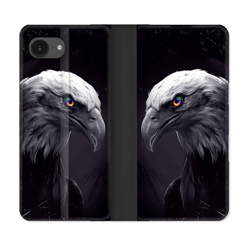 Housse Cuir Portefeuille Pour Iphone 17e Animal Aigle Royal Noir