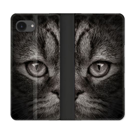 Housse Cuir Portefeuille Pour Iphone 17e Animal Chat Gris