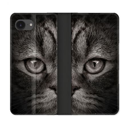 Housse Cuir Portefeuille Pour Iphone 17e Animal Chat Gris