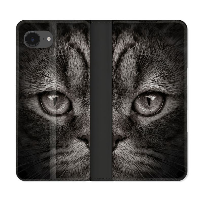 Housse Cuir Portefeuille Pour Iphone 17e Animal Chat Gris