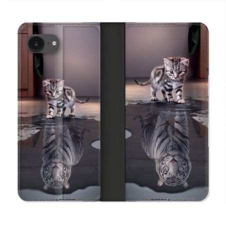 Housse Cuir Portefeuille Pour Iphone 17e Animal Chat Reflet
