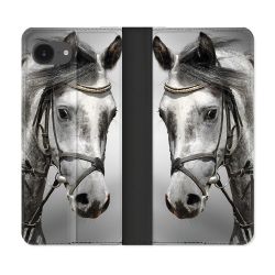 Housse Cuir Portefeuille Pour Iphone 17e Animal Cheval Blanc