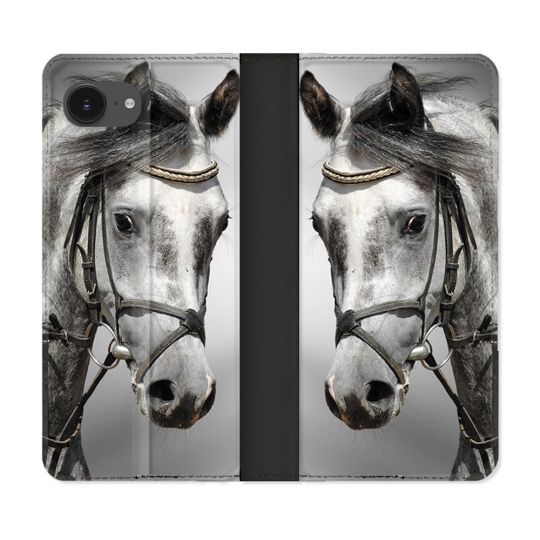 Housse Cuir Portefeuille Pour Iphone 17e Animal Cheval Blanc