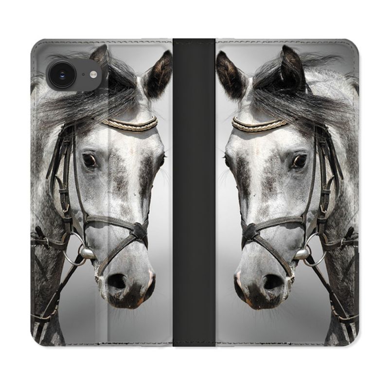Housse Cuir Portefeuille Pour Iphone 17e Animal Cheval Blanc
