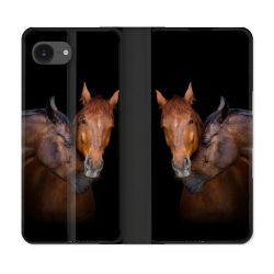 Housse Cuir Portefeuille Pour Iphone 17e Animal Cheval Marron