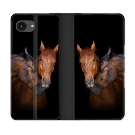 Housse Cuir Portefeuille Pour Iphone 17e Animal Cheval Marron