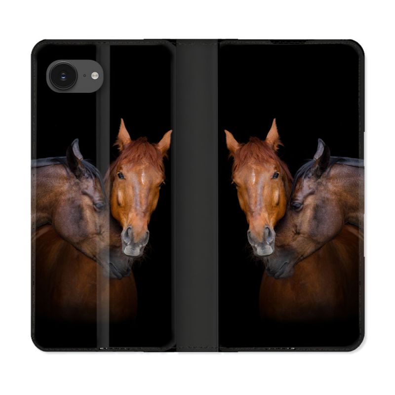 Housse Cuir Portefeuille Pour Iphone 17e Animal Cheval Marron