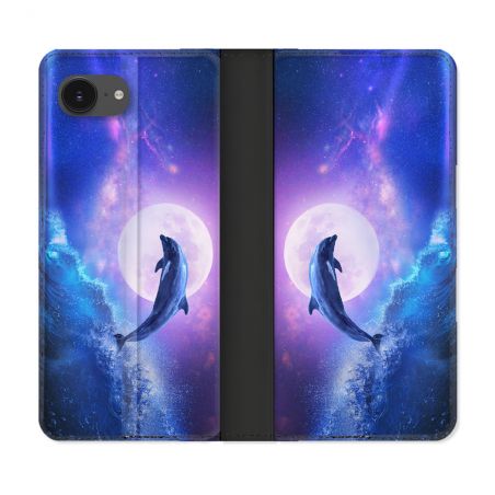 Housse Cuir Portefeuille Pour Iphone 17e Animal Dauphin Vague