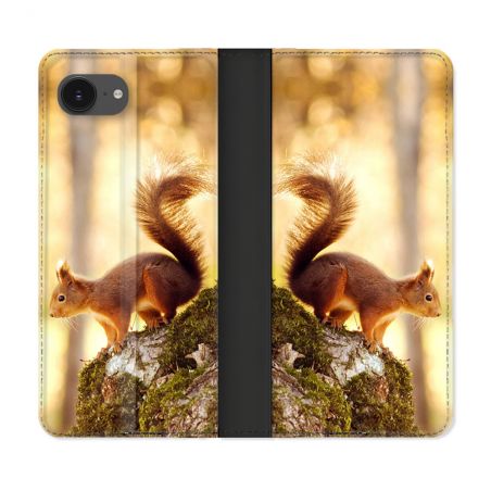 Housse Cuir Portefeuille Pour Iphone 17e Animal Ecureuil Bois