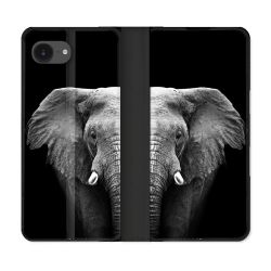 Housse Cuir Portefeuille Pour Iphone 17e Animal Elephant Noir