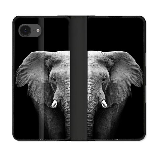 Housse Cuir Portefeuille Pour Iphone 17e Animal Elephant Noir