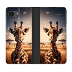 Housse Cuir Portefeuille Pour Iphone 17e Animal Girafe Savane