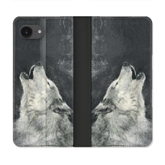 Housse Cuir Portefeuille Pour Iphone 17e Animal Loup Hurlement