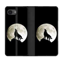 Housse Cuir Portefeuille Pour Iphone 17e Animal Loup Noir