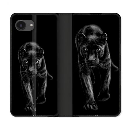 Housse Cuir Portefeuille Pour Iphone 17e Animal Panthère Noire