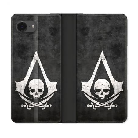 Housse Cuir Portefeuille Pour Iphone 17e Assassin Creed Tete Mort