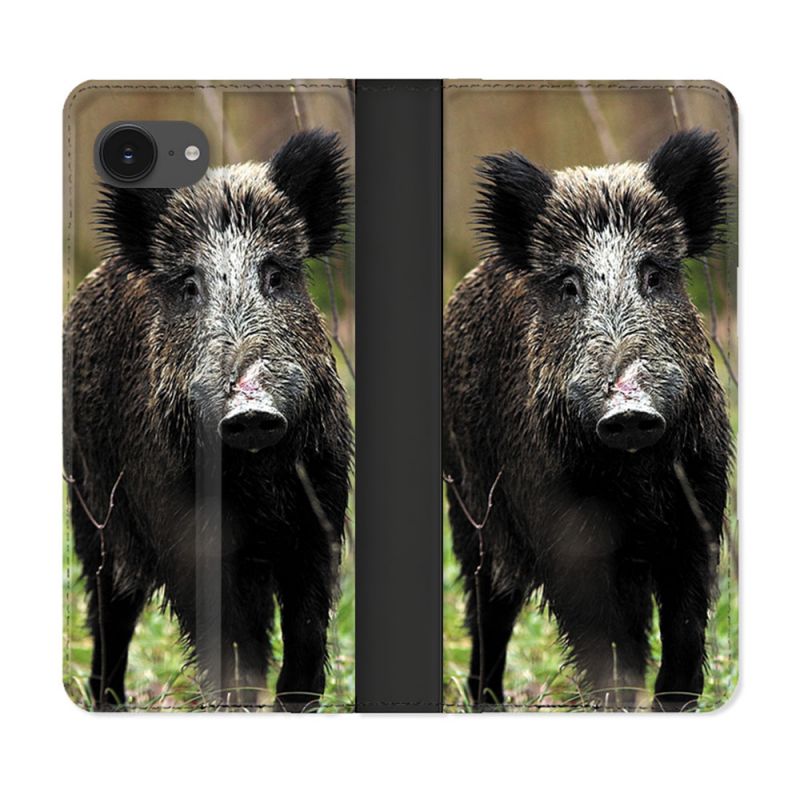 Housse Cuir Portefeuille Pour Iphone 17e Chasse Sanglier bois