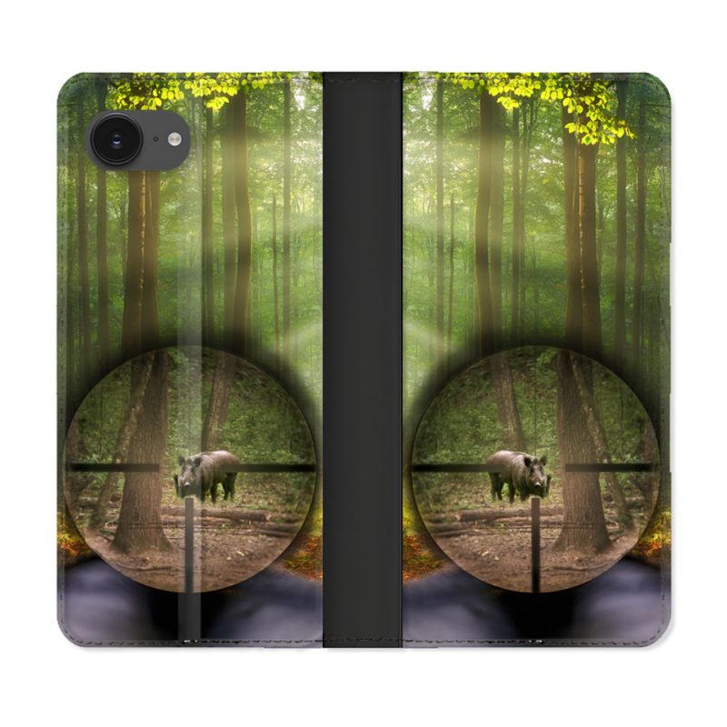 Housse Cuir Portefeuille Pour Iphone 17e Chasse Sanglier Viseur