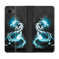 Housse Cuir Portefeuille Pour Iphone 17e Fantastique Dragon Bleu