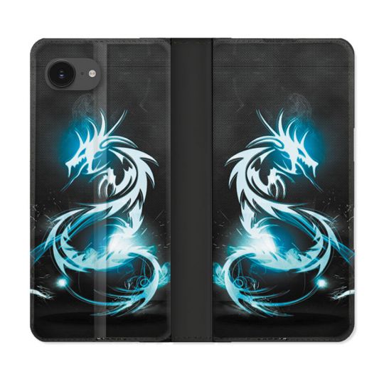 Housse Cuir Portefeuille Pour Iphone 17e Fantastique Dragon Bleu