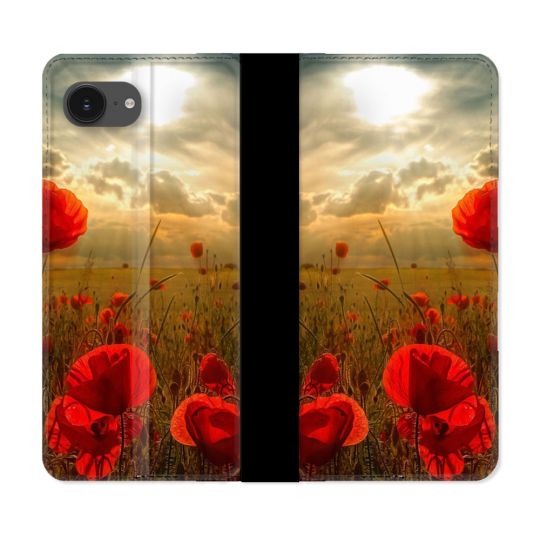 Housse Cuir Portefeuille Pour Iphone 17e Fleur Coquelicot
