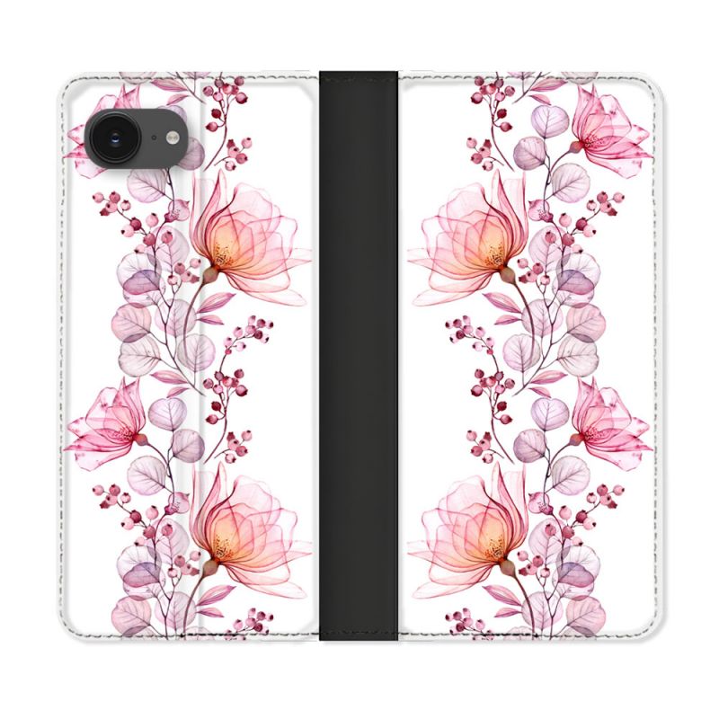 Housse Cuir Portefeuille Pour Iphone 17e Fleur Eclosion