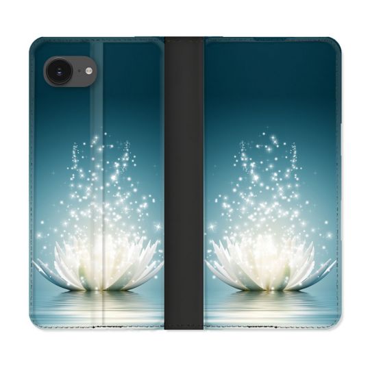 Housse Cuir Portefeuille Pour Iphone 17e Fleur Lotus Blanc