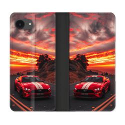 Housse Cuir Portefeuille Pour Iphone 17e Ford Mustang GT500 Rouge