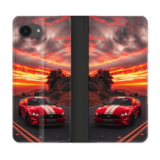 Housse Cuir Portefeuille Pour Iphone 17e Ford Mustang GT500 Rouge
