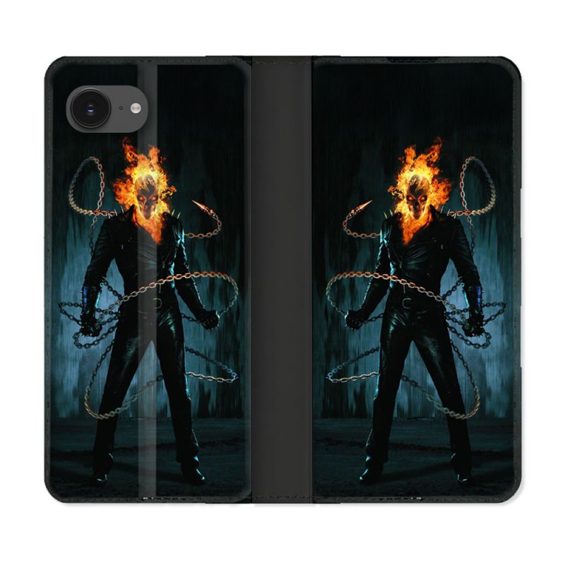 Housse Cuir Portefeuille Pour Iphone 17e Ghost Rider
