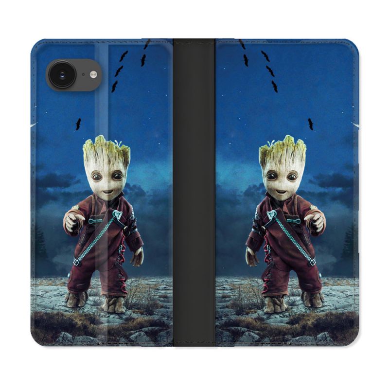 Housse Cuir Portefeuille Pour Iphone 17e Groot Bleu