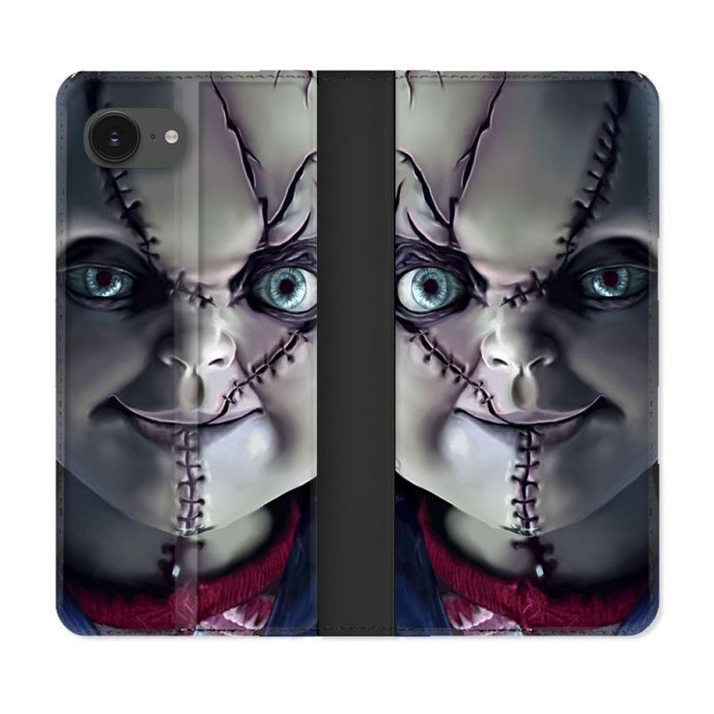 Housse Cuir Portefeuille Pour Iphone 17e Horreur Chucky Cicatrice