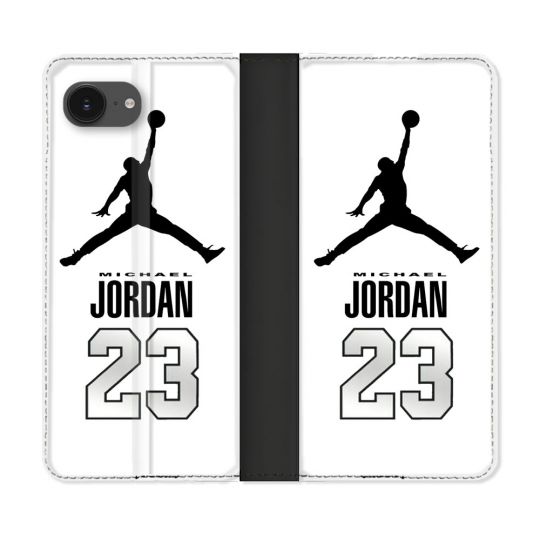 Housse Cuir Portefeuille Pour Iphone 17e Jordan 23 Blanc