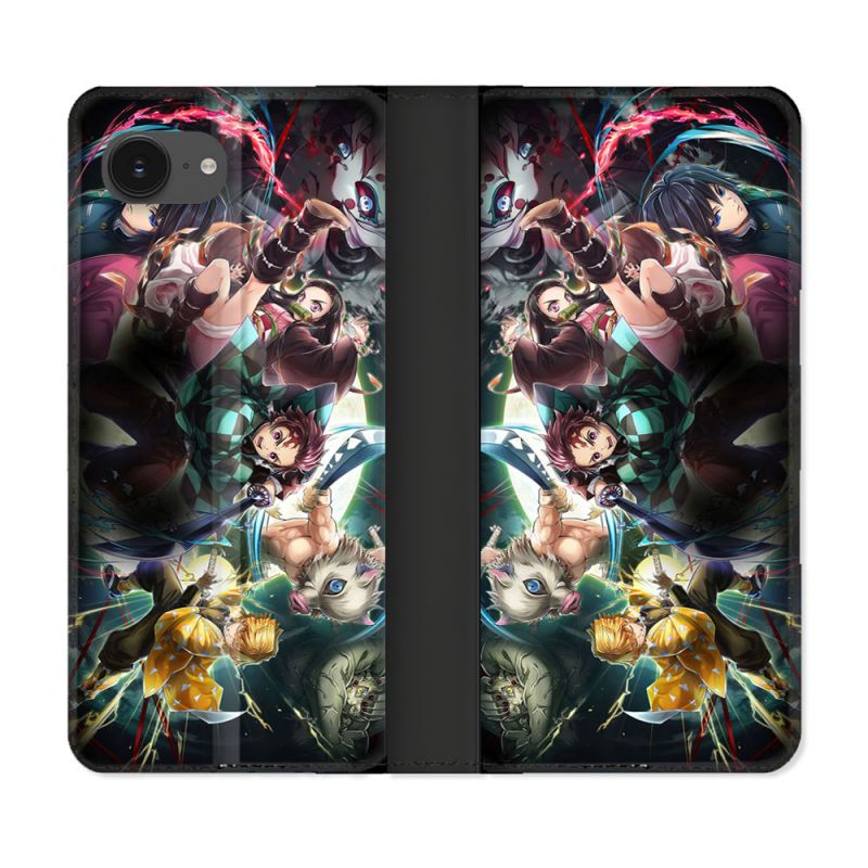 Housse Cuir Portefeuille Pour Iphone 17e Manga Demon Slayer Groupe