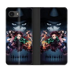 Housse Cuir Portefeuille Pour Iphone 17e Manga Demon Slayer Noir