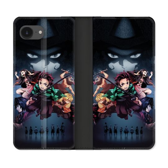 Housse Cuir Portefeuille Pour Iphone 17e Manga Demon Slayer Noir