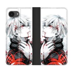 Housse Cuir Portefeuille Pour Iphone 17e Manga Tokyo Ghoul Kaneki Blanc