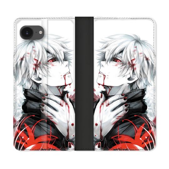 Housse Cuir Portefeuille Pour Iphone 17e Manga Tokyo Ghoul Kaneki Blanc