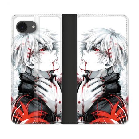 Housse Cuir Portefeuille Pour Iphone 17e Manga Tokyo Ghoul Kaneki Blanc