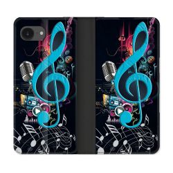 Housse Cuir Portefeuille Pour Iphone 17e Musique Cle Sol Bleu