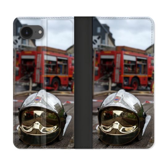 Housse Cuir Portefeuille Pour Iphone 17e Pompier Casque Camion