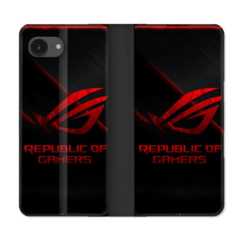 Housse Cuir Portefeuille Pour Iphone 17e ROG Rouge