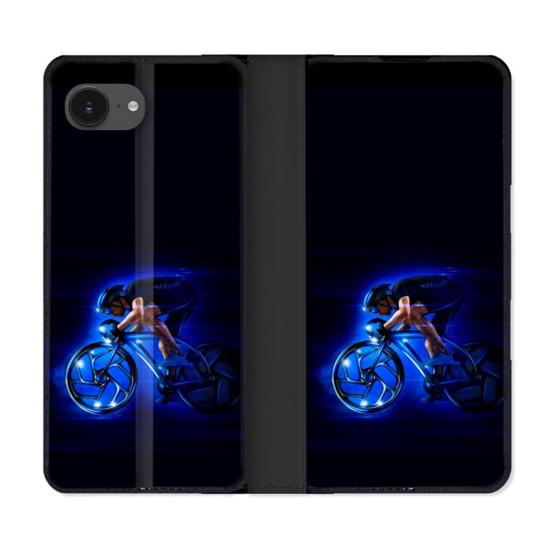 Housse Cuir Portefeuille Pour Iphone 17e Sport Cyclisme Bleu