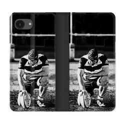 Housse Cuir Portefeuille Pour Iphone 17e Sport Rugby Noir Blanc