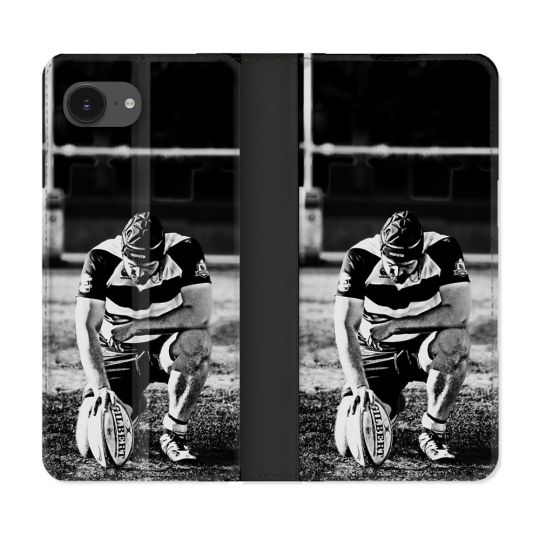 Housse Cuir Portefeuille Pour Iphone 17e Sport Rugby Noir Blanc