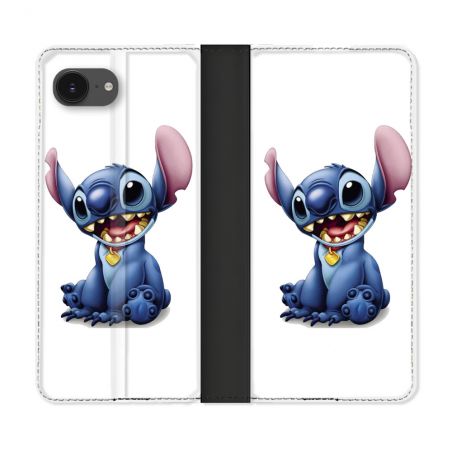 Housse Cuir Portefeuille Pour Iphone 17e Stitch Blanc